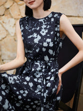 Womens Sleeveless Silk Midi Dress Abstract Floral Print Long Silk Dress